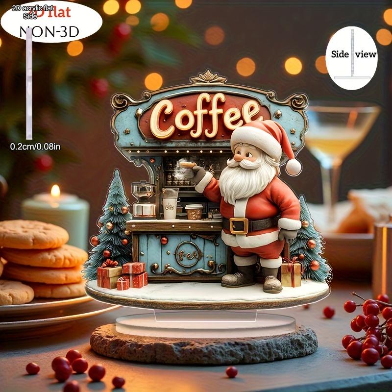 

2D Flat Christmas Acrylic Material Bohemian Style Desktop Decoration, Santa Claus Coffee Shop Cottage, Suitable for wall decoration, porch, room, vill 20*20CM