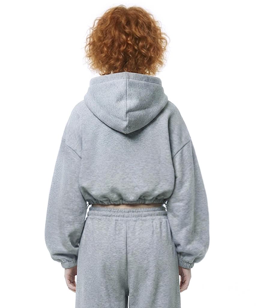 String Oversized Crop Hoodie - Melange