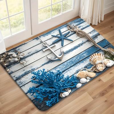 Nautischer Anker Teppich Samt Flanell Bedruckte Fußmatte Strand Muschel Design Dekorativer Teppich Eingangsbereich Heimdeko