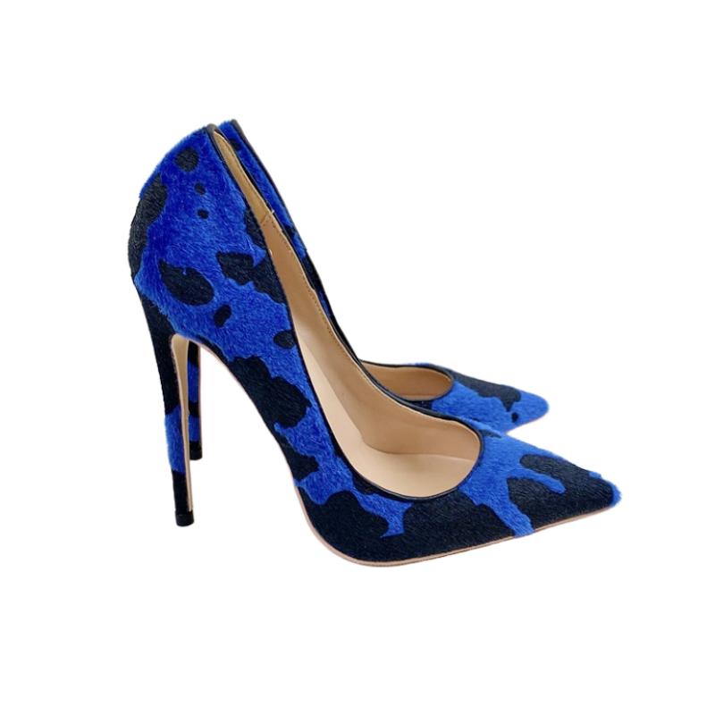 Hot Selling Sexy Leopard Print Suede High Heels Blue Black Gradient Suede 12CM Slim High Heels Women's High Heels D Sma