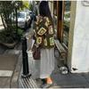 Jacquard Short Jacket Embroidery Thickened Warm Women Patchwork Lapel Short Coat Large Size Long Sleeve Loose Casual Outwear Retro Style Autumn