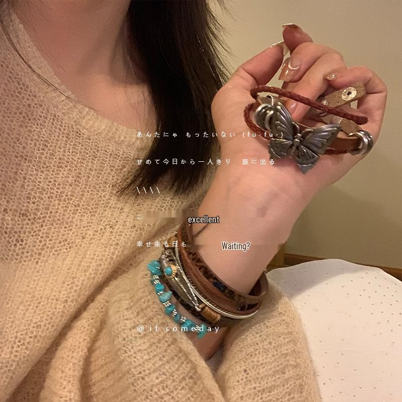 Vintage Bohemian Leather Layered Bracelet - Ethnic Style, Retro Hand Jewelry