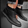 Fashion Men's round headed high top leather shoes Luxury quality minimalist design  leisure business office autumn and winter boots