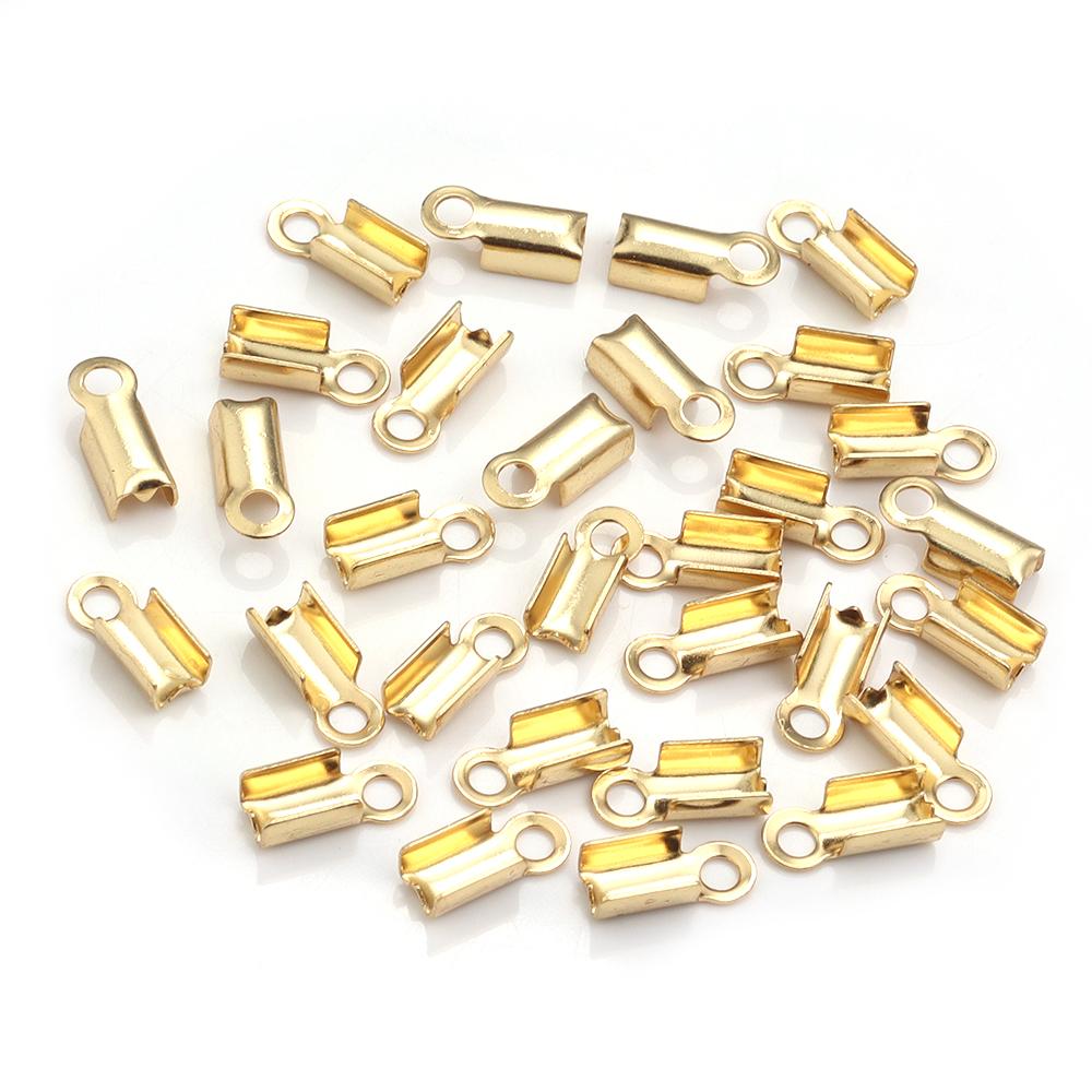 30-60 Stück/Los Gold Edelstahl Schnüre Quetsch-Endkappen Perlenkappen Lederclip-Spitzen Falten-Quetsch-Armbandverbinder Für Schmuckherstellung
