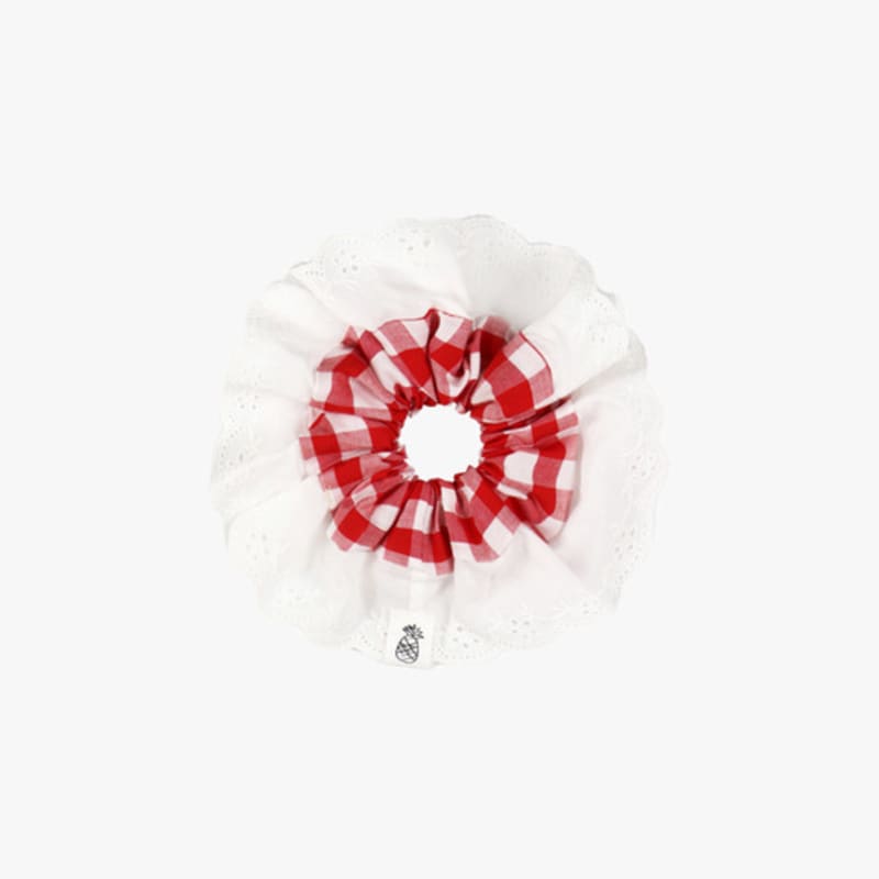PINK PINEAPPLE CHECK LACE SCRUNCHIE_RED