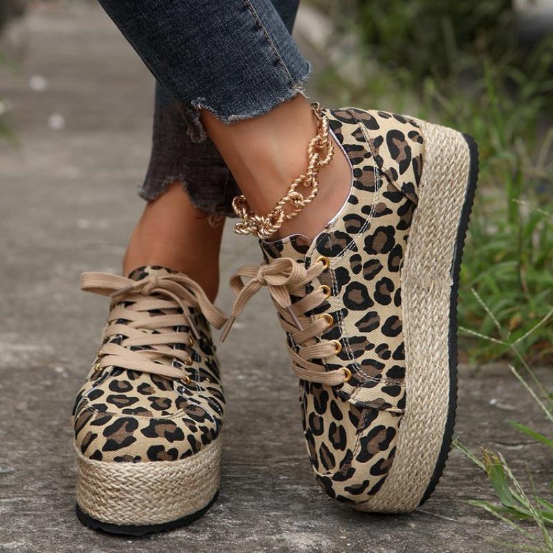Large size platform casual single shoes women's spring leopard print heightening board shoes casual shoes