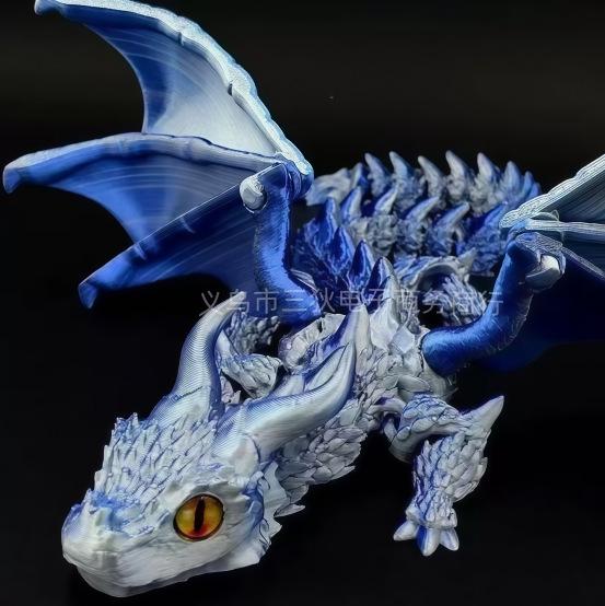 3D Printed Articulated Large Horned Flying Dragon Action Figure Ornament Toy Gift