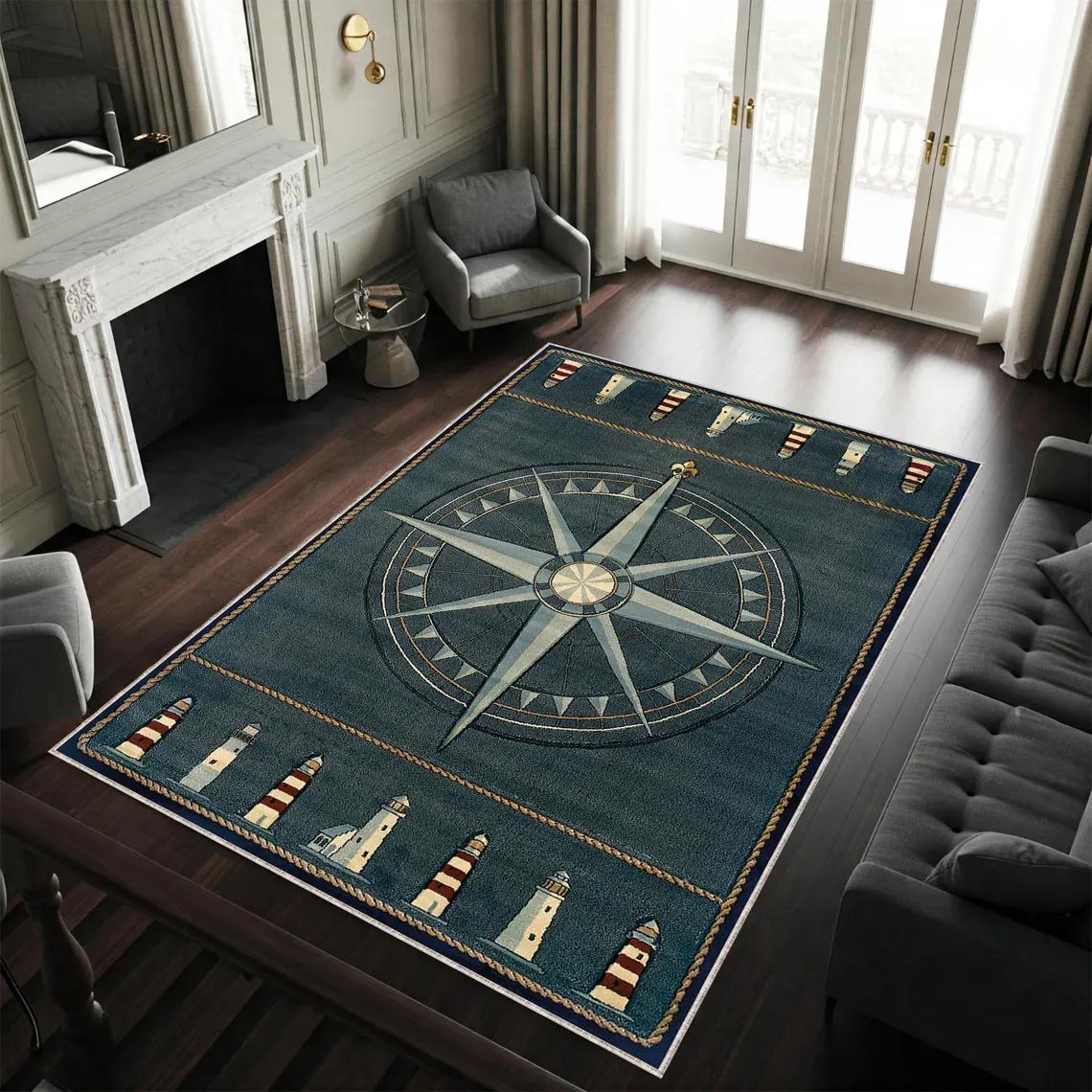 

Nautical Compass Rug Carpet Living Room Bedroom Carpet Large Area Rugs for Home Decoration Abstract Non-slip Sofa Mats 40x60CM