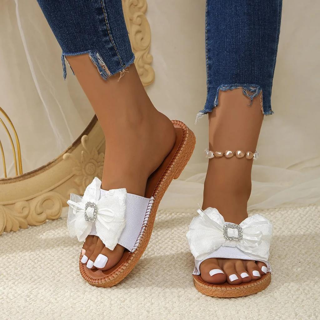 Fashion Women's Fashion Student Vacation Beach Sandals 2025New Wear Resistant Flat Slippers Women's Fashion Bow Decorative Women's Shoes