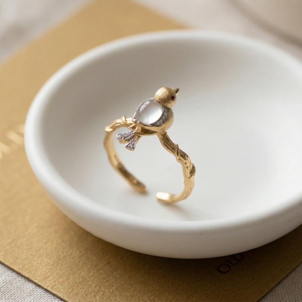 Sweet Bird Opening Ring Rhinestone Finger Ring Personality Magpie Bird Ring Girls