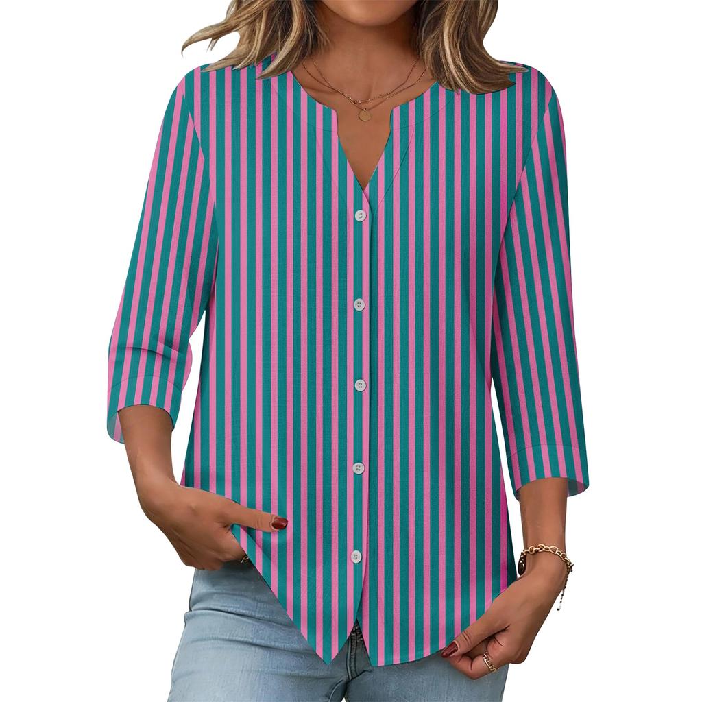 Women's stylish casual striped checkered printed blouse