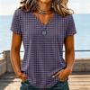 Women Casual V Neck T Shirt Plaid Checkered Printed Short Sleeve Blouse Lightweight Soft Fabric Top for Daily Wear