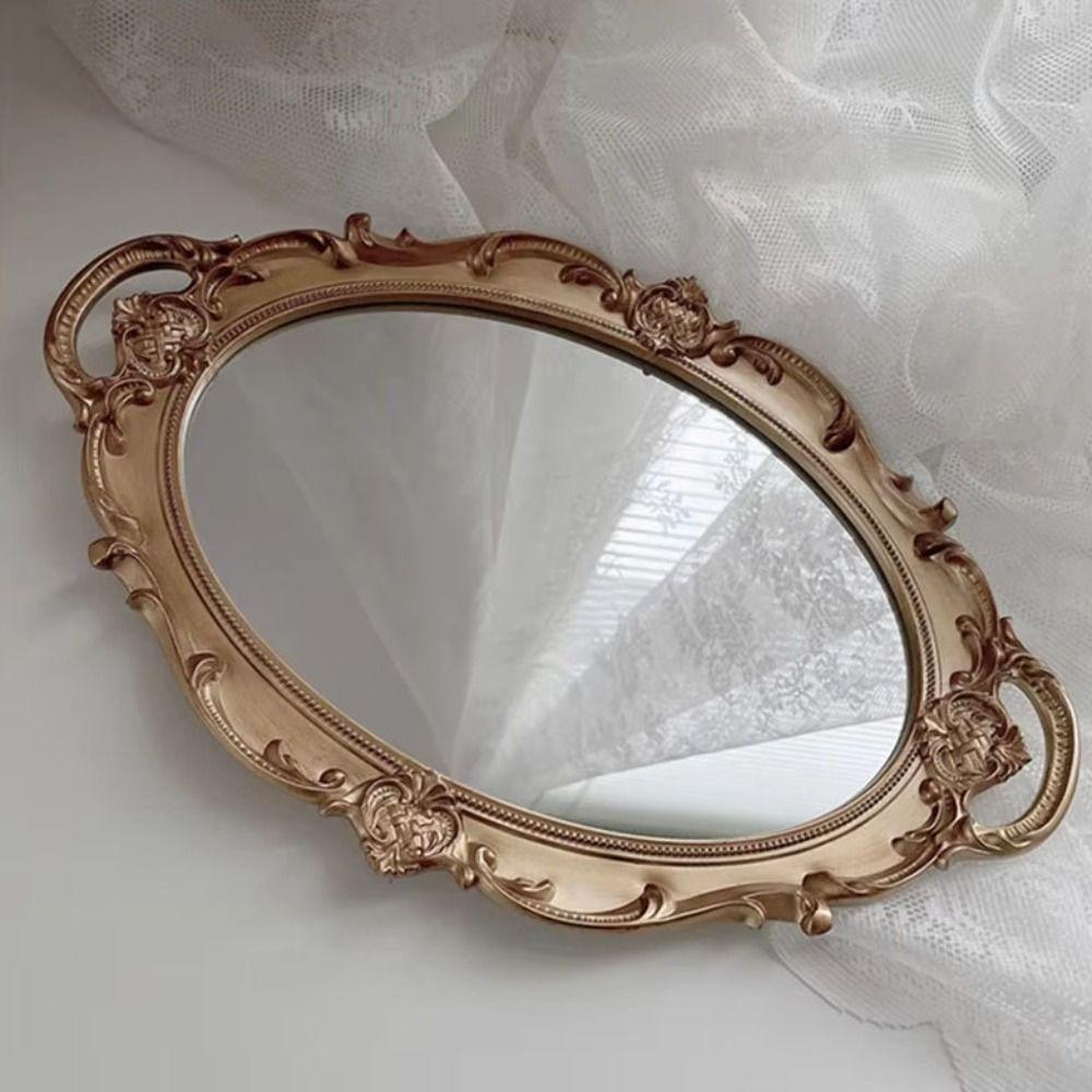 Glasmaterial Dekorativer Wandspiegel Ovale Form Verspiegelte Ablage Schmuckaufbewahrungstablett Heimgebrauch