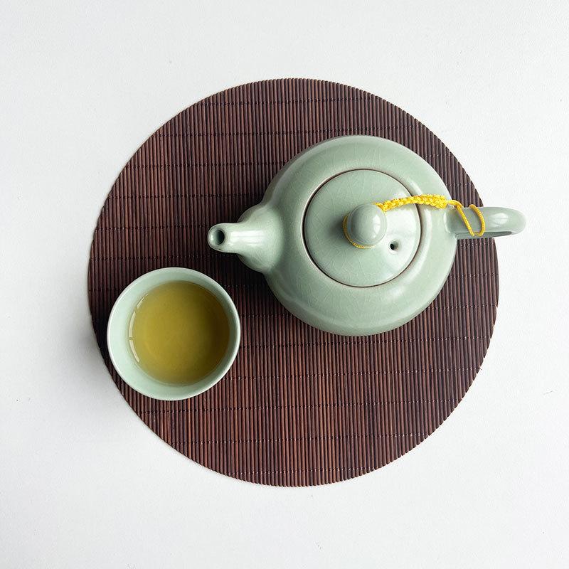 Traditionelles chinesisches Teeservice aus Bambus, ovale, gewebte Bambus-Untersetzer zur Wärmeisolierung, Vintage-Stil, Essentials für die Teezeremonie