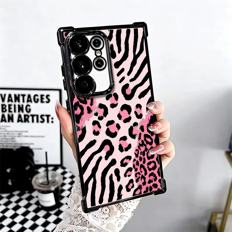 Pink Leopard Print Soft Phone Case For Samsung Galaxy S26 Ultra S25 Edge S24 FE S23 Plus S22 S21 + S20 Plating Anti-Fall Fundas
