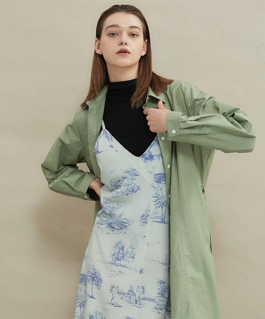 Manavis Seven Gloss Shirt Dress [Khaki]