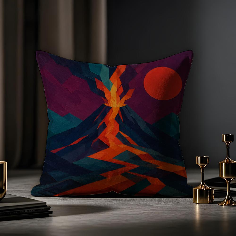 Geometric Landscape Art Cushion Cover Case Antidustmite Pillowcase Invisible Zipper Silky Short Plush Sofa Cushion Cover