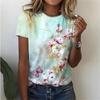 Summer Flower Pattern 3D Printed T-shirt for Women, Round Neck Short Sleeved Casual T-shirt, Harajuku T-shirt, Y2k Top, Women's Clothing