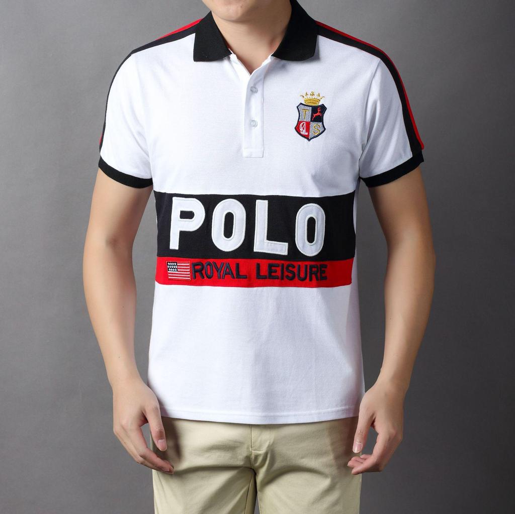 Men's Retro Letter Embroidered Cotton Polo Shirt - Color Block, Short Sleeve, European Size, Casual Sports Fashion