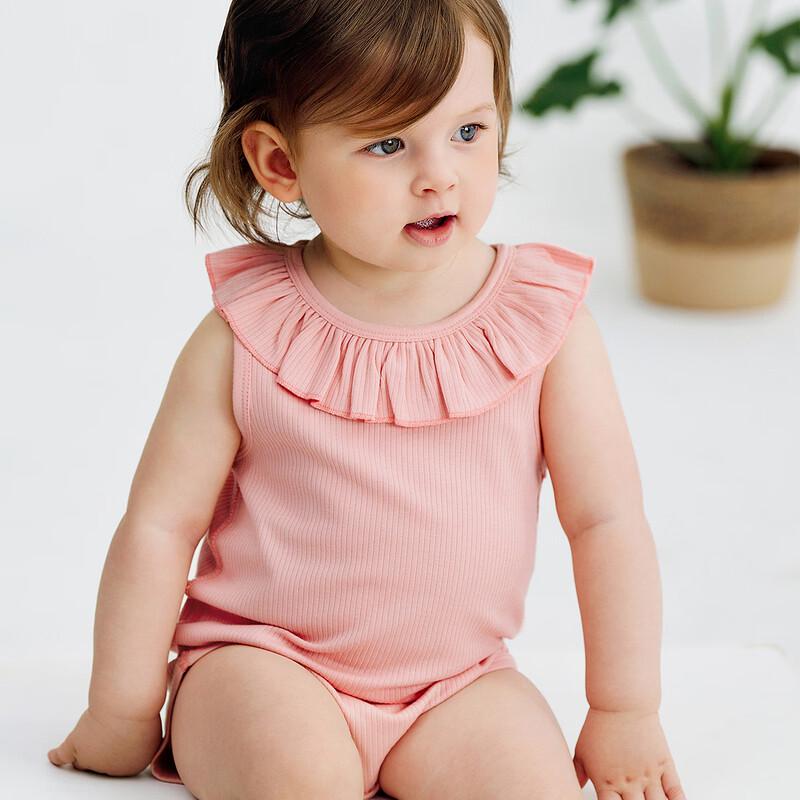TONGTAI Baby Girl Sleeveless Modal Bodysuit with Lace Collar