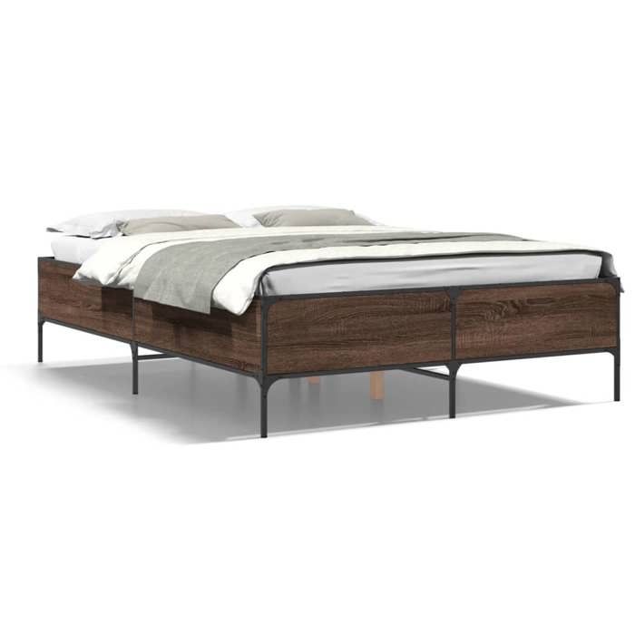 VidaXL Bed Frames, Double Bed with Slatted Base, Adult Bed with Bedroom Footboard, Modern, Brown Oak 120x200 Cm Wood 3279806