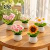 Handmade Yarn Flower Crochet Potted Decoration, Knit Artificial Sunflower Desktop Hand Knitted Plant Decor, Gift for Women, Mom, Teacher, Friend,