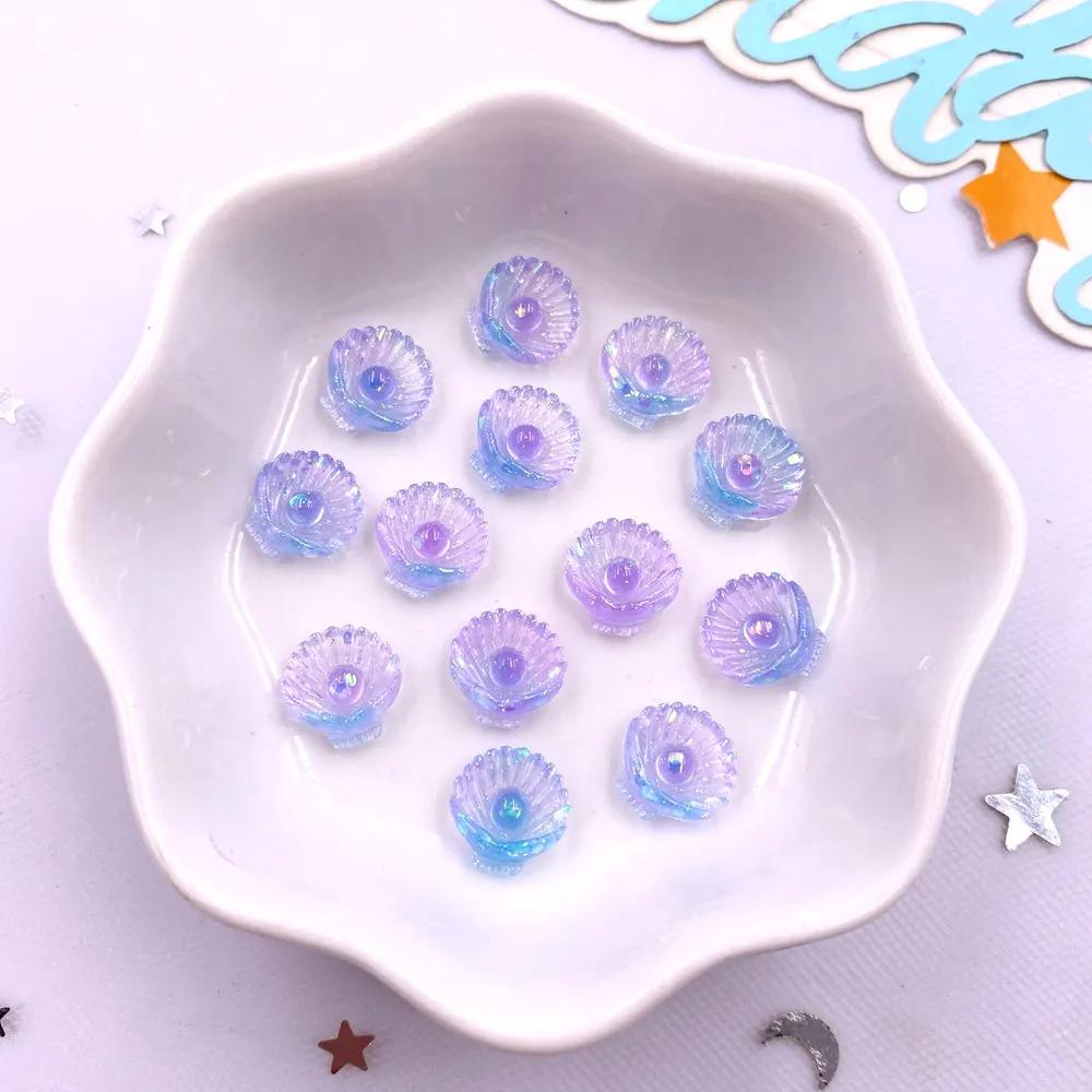 100Pcs Resin Colorful Mini Luminous Mermaid Nail Charms Glow Shell Ocean Flat Back Rhinestone Art Decor Accessorie DIY Scrapbook
