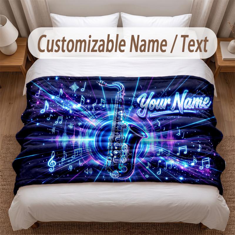 Music General Theme Soft Blanket Personalized Custom Name Text Print Warm Blanket Home Sofa Bedroom Decor
