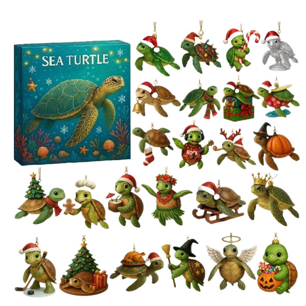 

Christmas Sea Turtle Advent Countdown 24 Days 2D Acrylic Decor Sea Turtle Ornament 2025 Countdown Calendar for Holiday Home Car зелёный