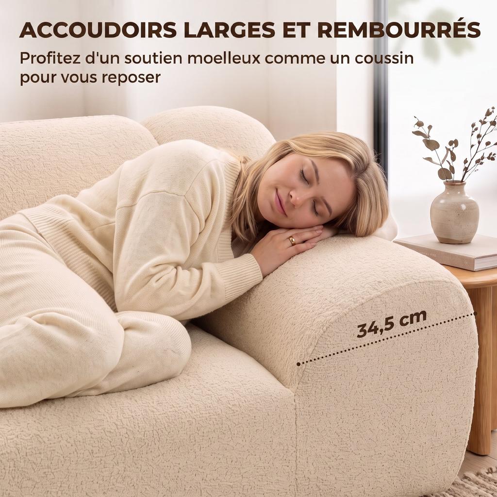 Two-Seater Chenille Sofa, 174 cm, Padded Seat and Armrests, Beige