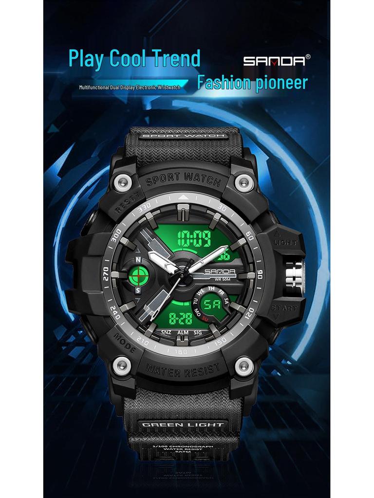 SANDA Jugend Trend Schwarz Tech Multifunktionale Wasserdichte Stoßfeste Herren Elektronische Uhr