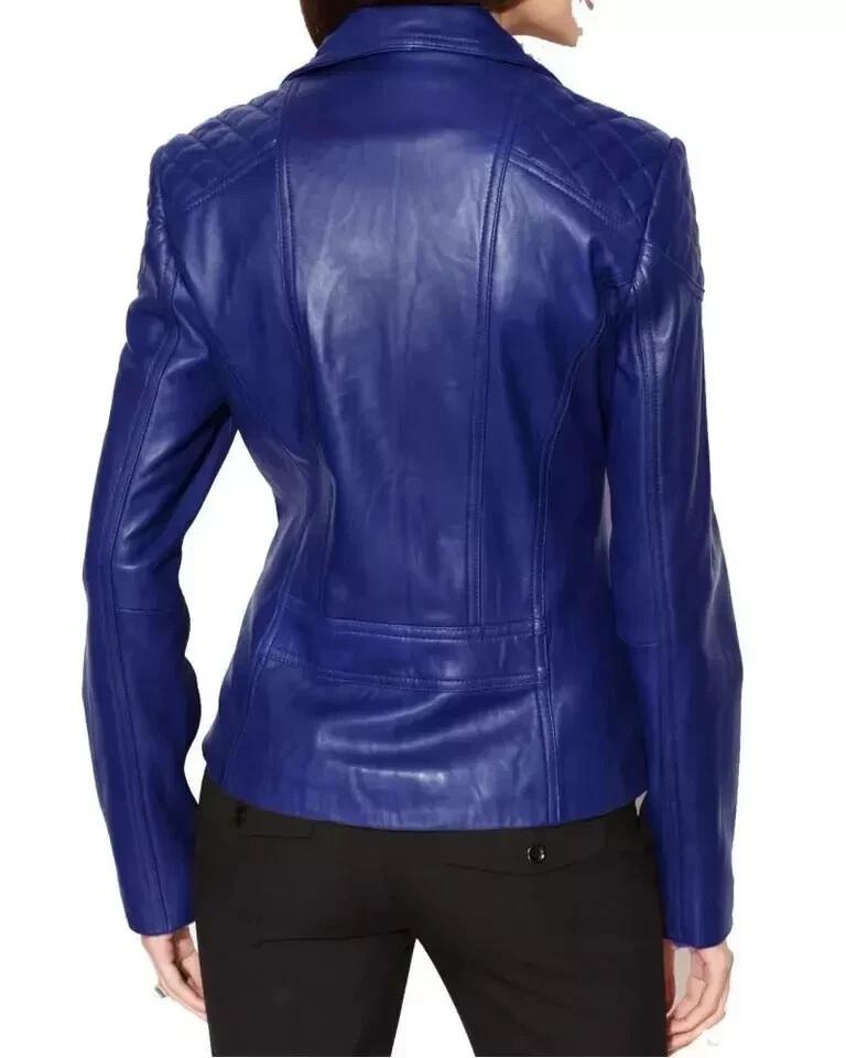 Handmade Blue Jacket Stylish Women's Biker Motorcycle Genuine Lambskin Leather