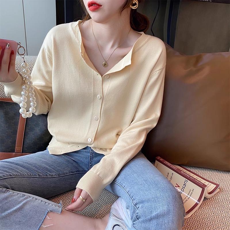 Long Sleeve Knit Cardigan Women Spring Summer Korean Loose Slimming Outerwear Sweater Top