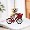 Acrylic Car Mirror Ornament Cartoon Dog Riding Bicycle Pendant For Vehicle Decor
