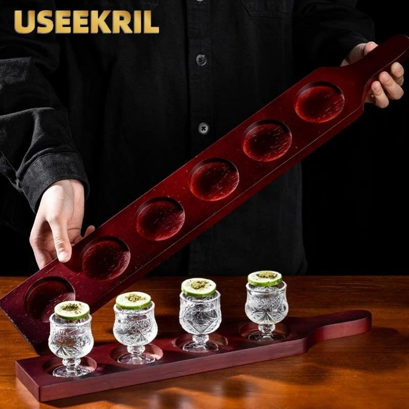 Simple Mini Shot Glasses Cups,Creative Cocktail Glass Cup Set With Wooden Tray,Shot Glass Cup,Liquor Sake Glasses Cup,Bar Tool