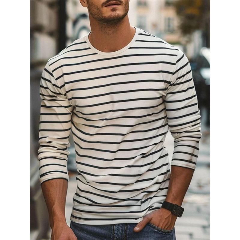 

Retro Striped Graphic Long SLeeve Men s T-shirts Simple Fashion Casual Spring Autumn 3D Printed T-shirts 5XL