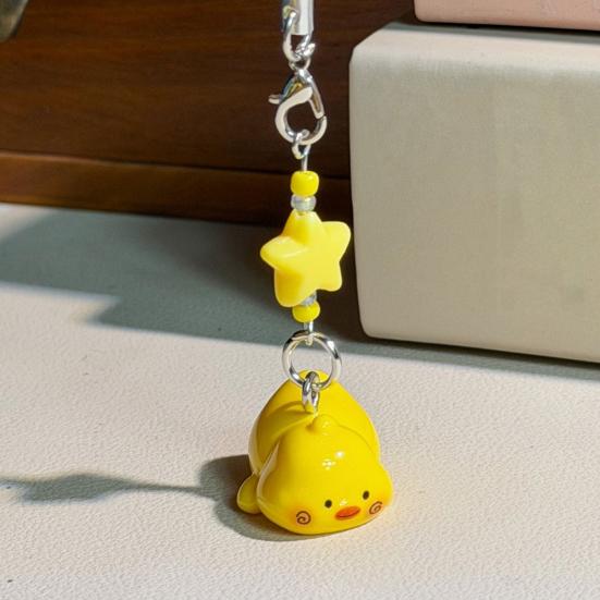 Keychain Pendant Resin Smooth Shiny Mini Size 3D Yellow Chicken Star Bead Design Keyring Bags Mobile Phone Lanyard