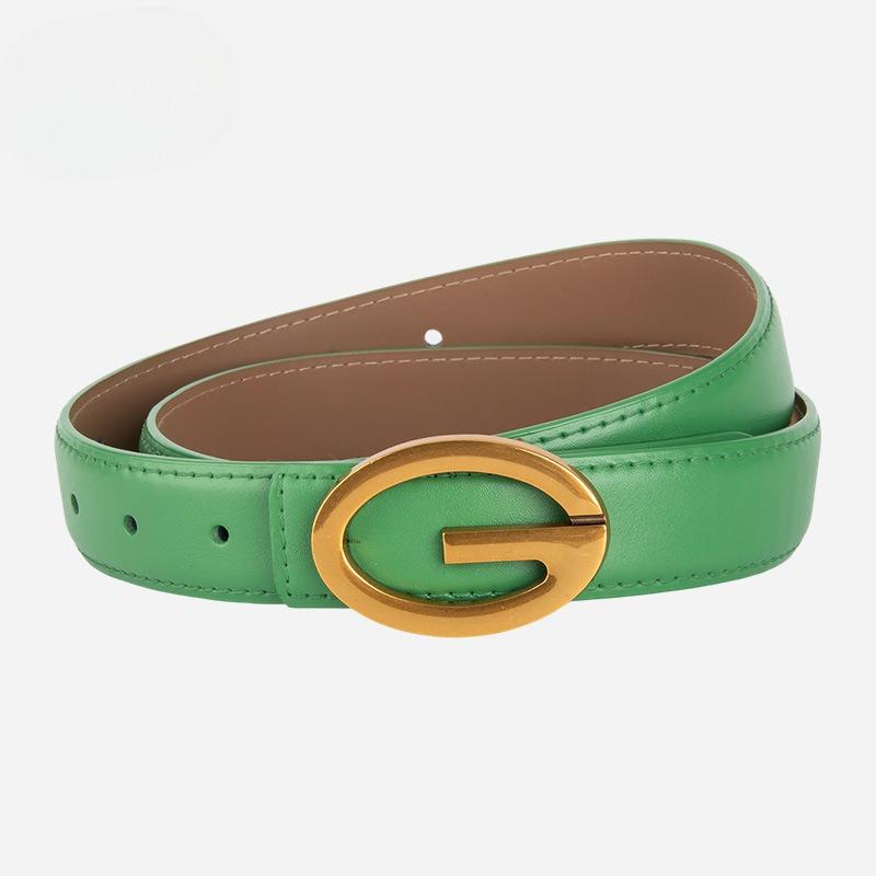 Versatile Women's Thin Belt Genuine Leather Paired with Jeans Fashionable Casual Letter Buckle Belt Women's Simple Belt