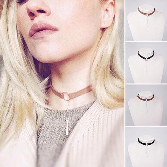 Women Choker Collar Velvet Round Ring Pendant Chain Clavicle Necklace Jewelry
