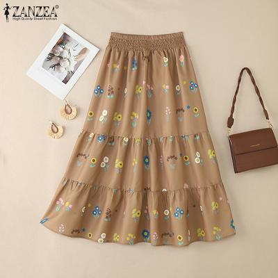 Women Casual Elastic Waist Loose Summer Print Skirts