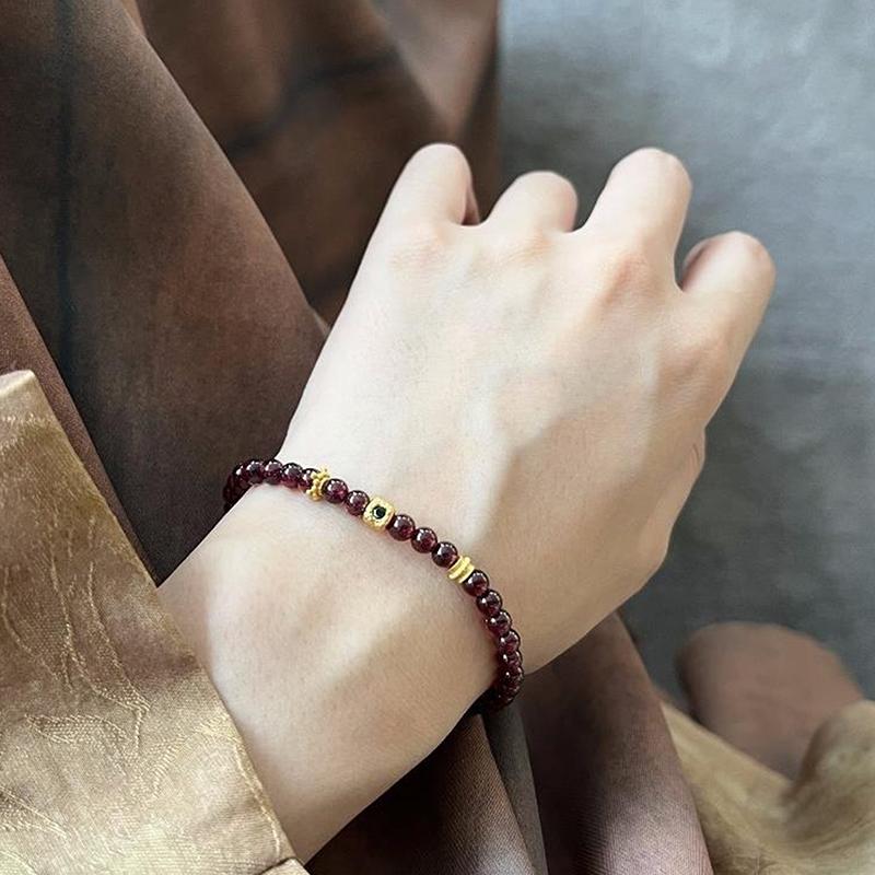 Women Chinese Style Beaded Bracelet Imitation Garnet Jewelry Handmade Red Stone Gift for Daily Accessory