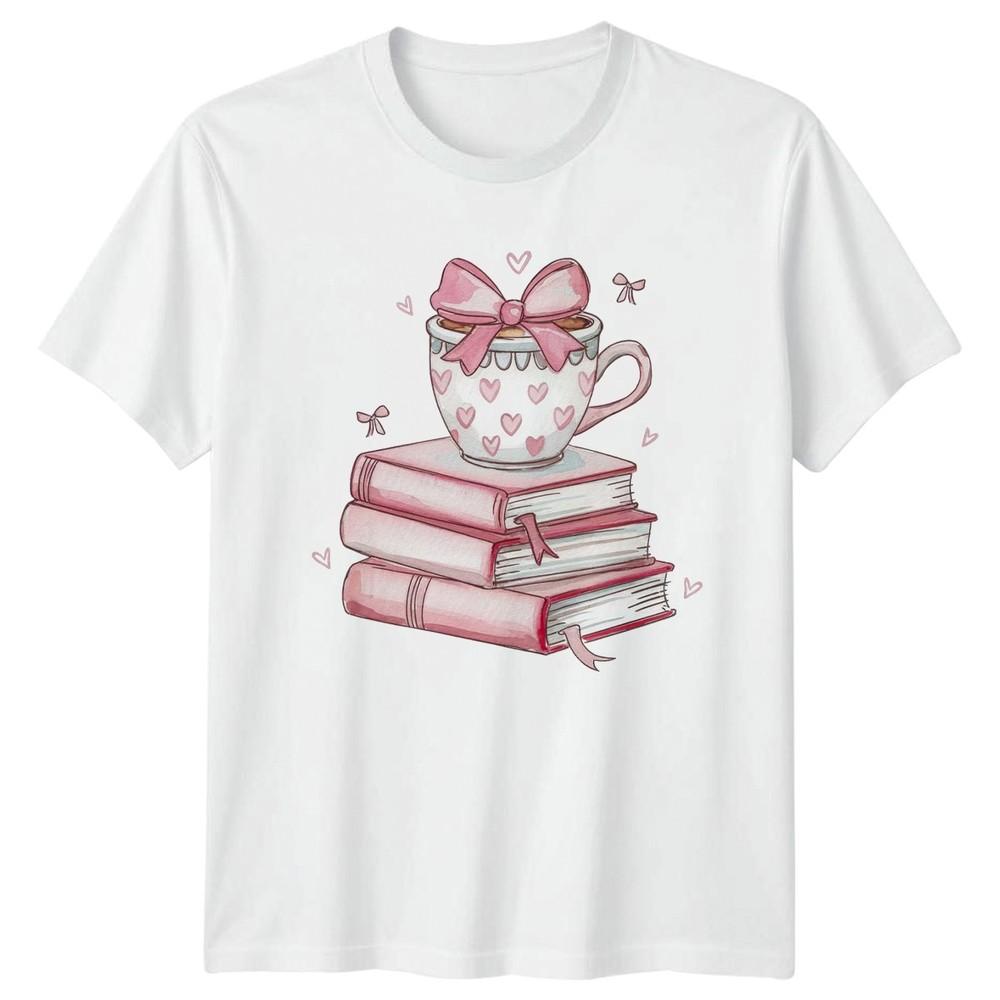 Books Coffee And Hearts Cute Unisexs TShirt Bookworm Cozy Reading S