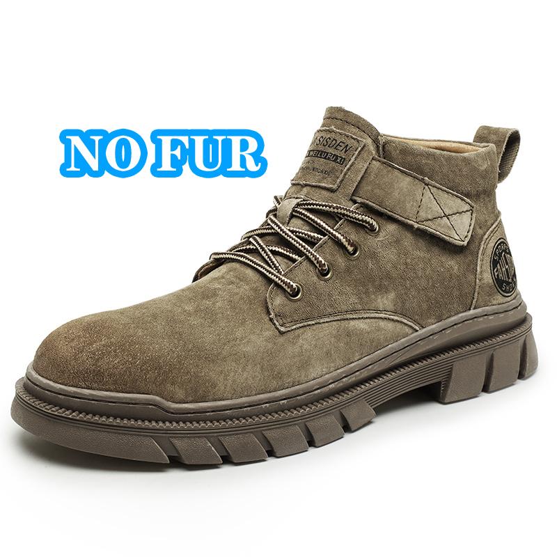 Fashion Genuine Leather Mens Biker Boots Man Non-Slip Retro Men's High Top Shoes British Style Botas Warm Plush Fur Winter Ankle Boots