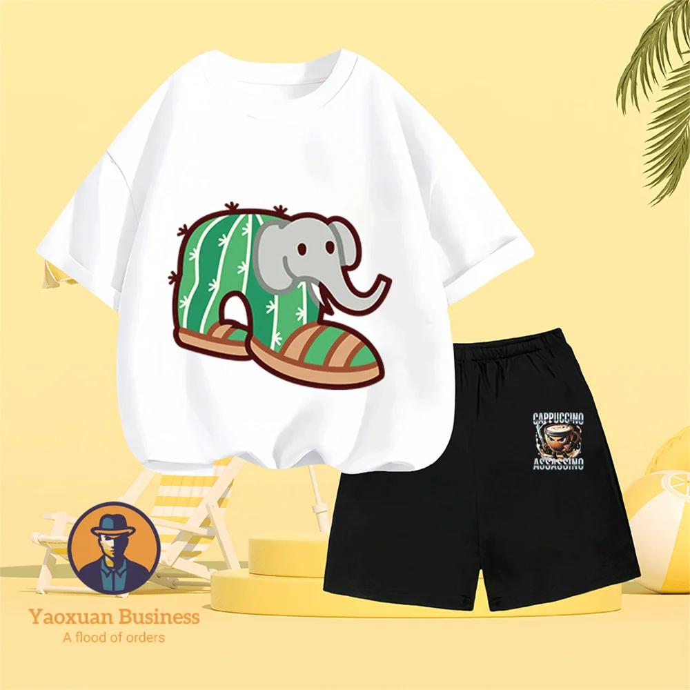 

Classic of Mountains and Seas 2026 Summer Fashion Two-Piece Set Cartoon Print Hot-Selling Children s Clothing 160