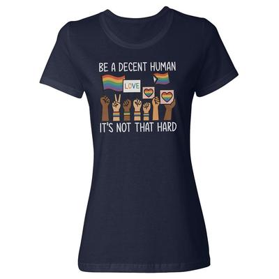 Coração do Orgulho Igualdade Amor – Seja um Ser Humano Decente Camiseta de Gola Redonda Feminina Camiseta Unissex