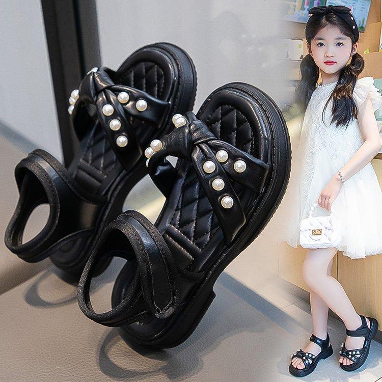 Little Girl Sandals Girls Summer New Pearl Children's Shoes Girls Foreign Princess Shoes Non-slip Beach Shoes