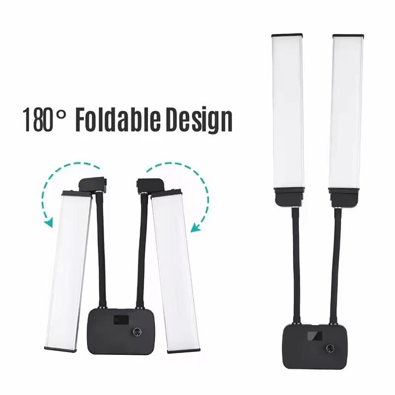 Flexibles LED-Aufhelllicht mit zwei Armen und 150 cm Stativ, Bi-Color, dimmbar, LED-Videoleuchten für Schönheitsaufnahmen, 3 Lichtmodi für Live-Streams