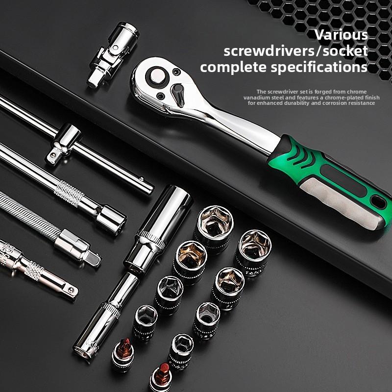 Industrial Grade 53-Piece Auto Repair Tool Set - 24/72 Tooth Socket Wrench Quick Repair Kit