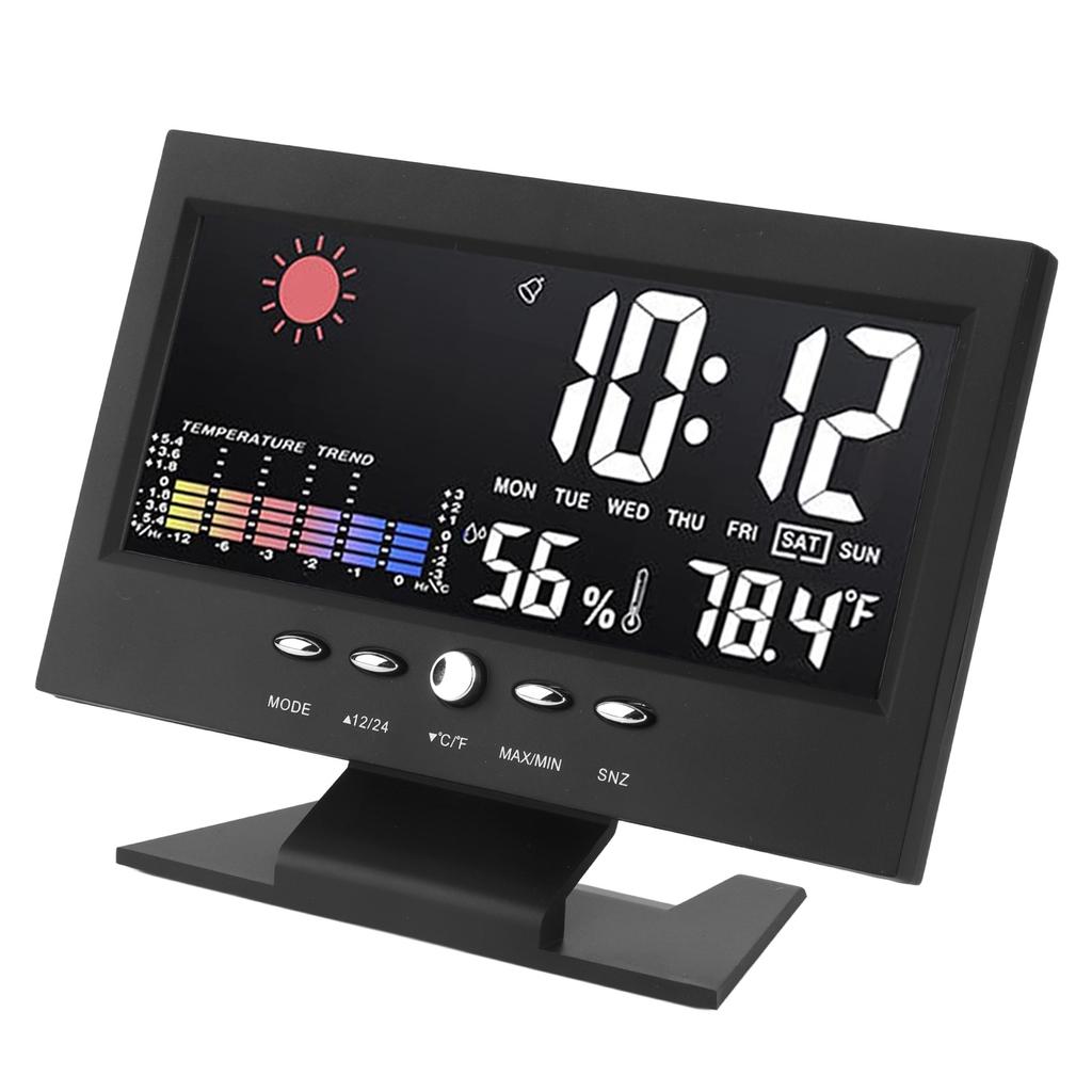 Weather Forecast Clock ABS LED Color Screen Multifunctional Temperature Humidity Alarm Clock Black