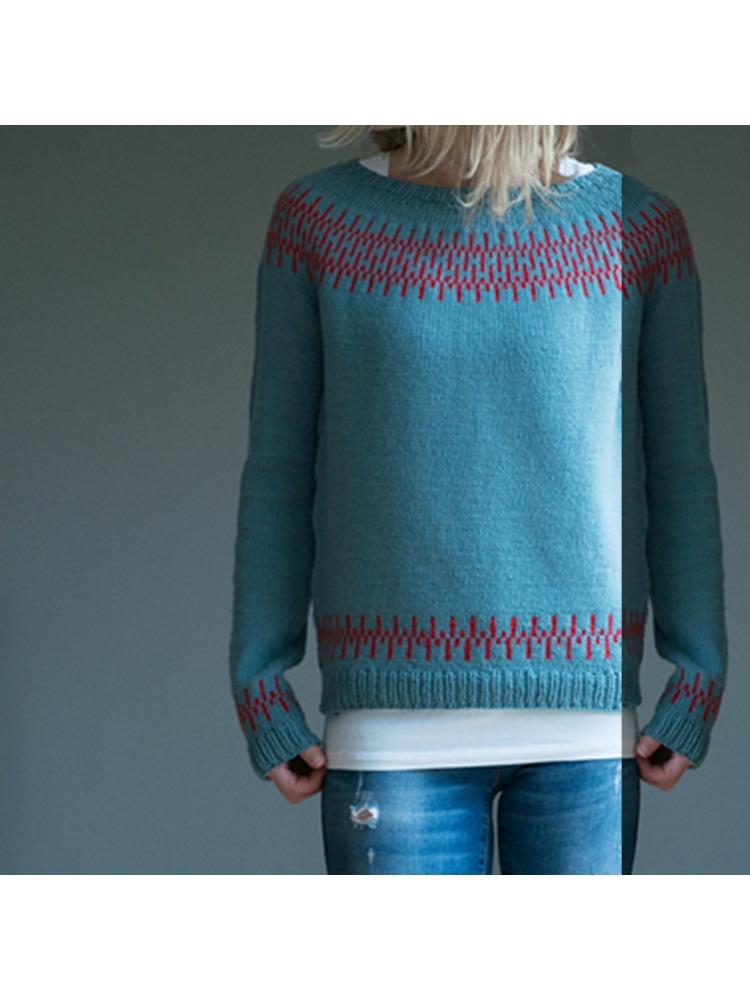 Women's Sweater Round Neck Colour Blocked Loose Fashion Pullover Knitwear Luxurious Relaxed-fit Slimming and Versatile Top